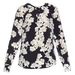 ERDEM Celina Hibiya-Orchid Print Silk Blouse, Size US8 / UK12